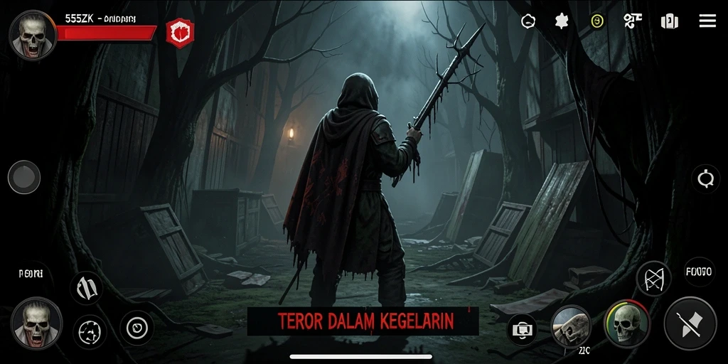 Tampilan visual menyeramkan dari gameplay 555ZK yang menegangkan.