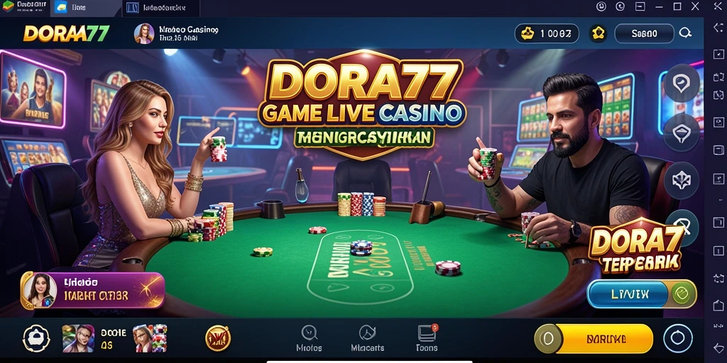 Screenshot gameplay DORA77 menampilkan dealer langsung dan suasana casino yang hidup.