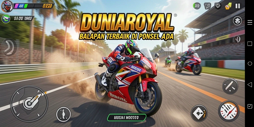 Gameplay balapan motor yang mendebarkan di DUNIAROYAL.