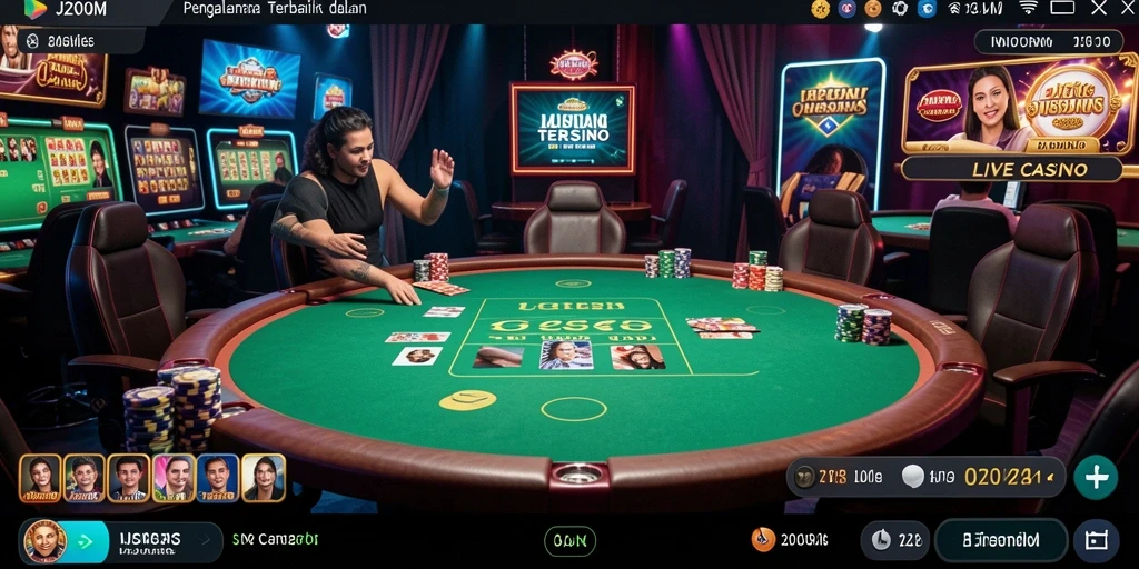 Screenshot J200M menampilkan gameplay Live Casino yang menarik dan interaktif.