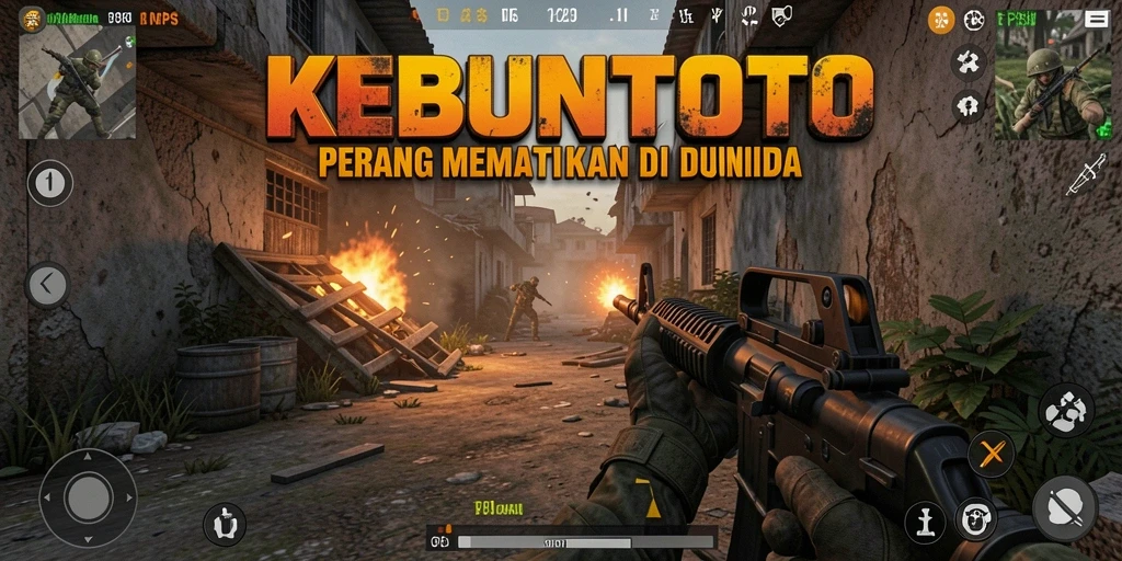 Tampilan gameplay menegangkan di KEBUNTOTO dengan aksi tembak menembak.