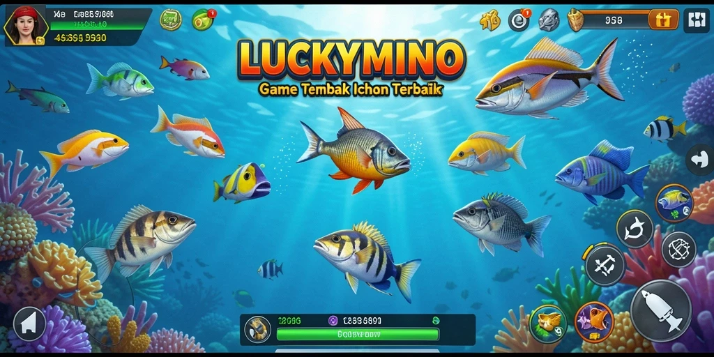 Tampilan gameplay menarik dari LUCKYMINO dengan aksi menembak ikan.