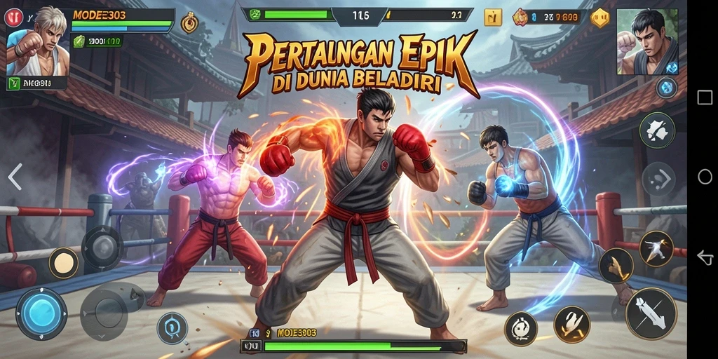Screenshot gameplay MODE303 menampilkan aksi pertarungan yang dinamis.