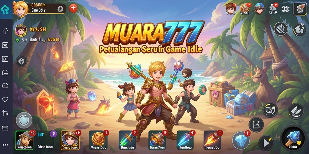Screenshot utama dari gameplay MUARA777 yang menunjukkan aktivitas santai dan karakter tumbuh.
