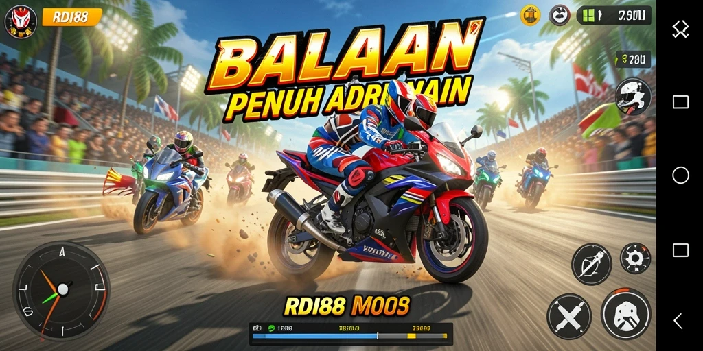 Gameplay RDI88 menampilkan balapan motor yang mendebarkan.