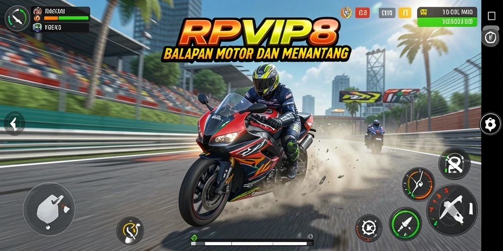 Tampilan gameplay balapan motor yang seru dan mendebarkan.
