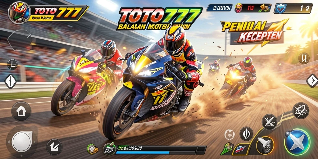 Screenshot gameplay TOTO777 yang menunjukkan aksi balapan motor yang mendebarkan.